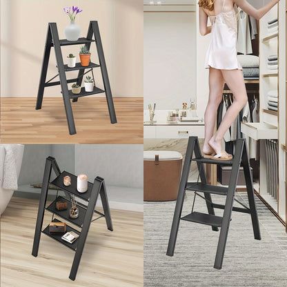 Aluminum 3-Step Folding Ladder – Black