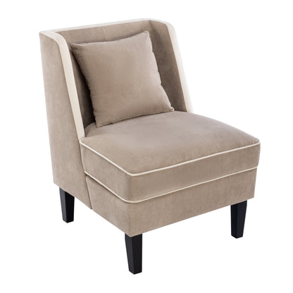 Velvet Wingback Accent Chair – Tan & Cream