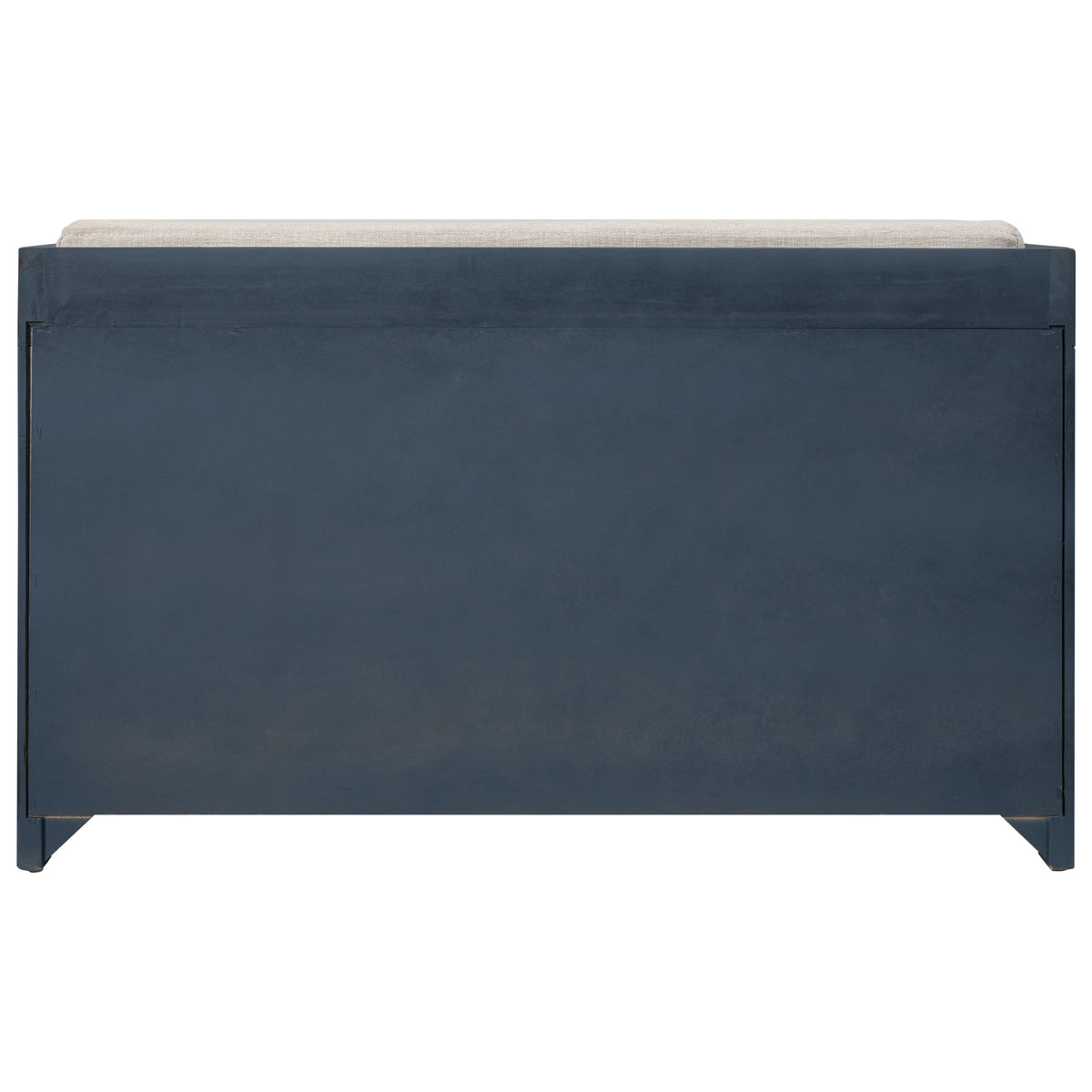 Navy Storage Bench with Rattan Basket