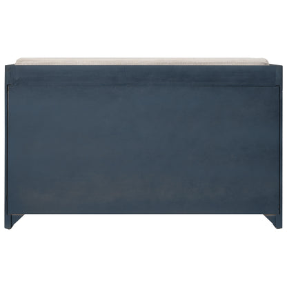 Navy Storage Bench with Rattan Basket