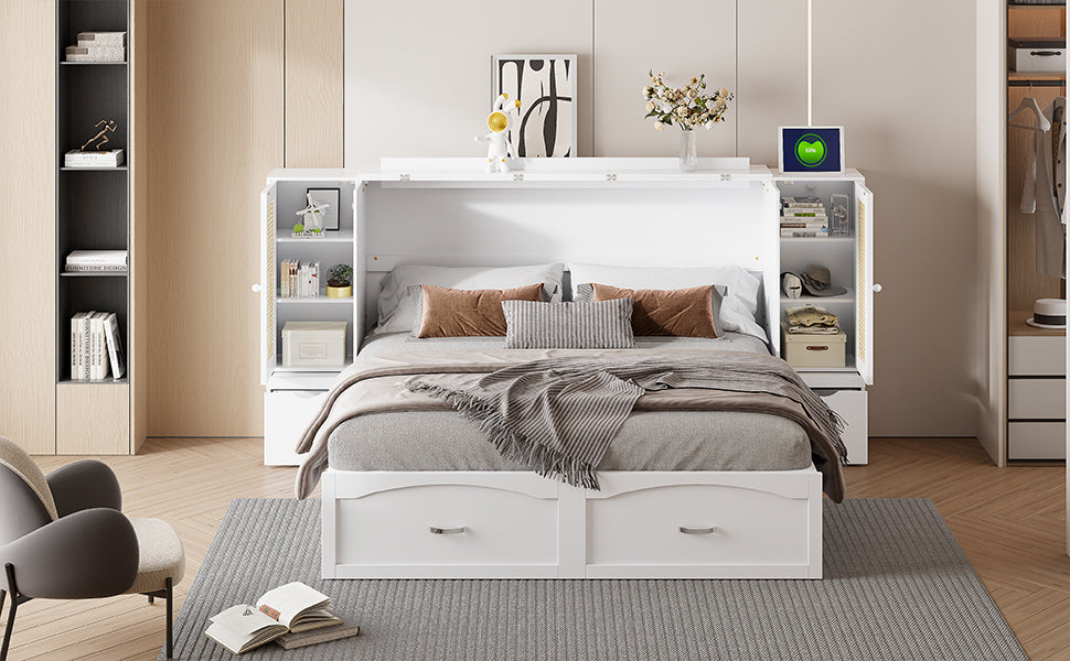 Murphy Wall Bed with Drawers White Finish