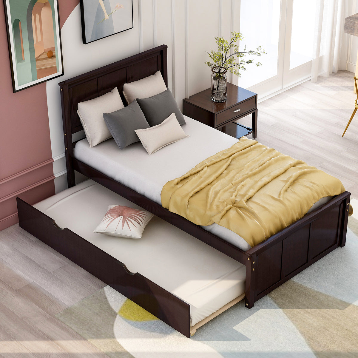 Platform Bed with Trundle Espresso Finish