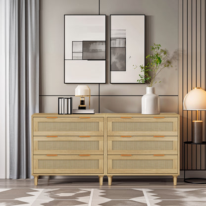 Rattan Drawer Storage Cabinet – Oak & MDF Sideboard