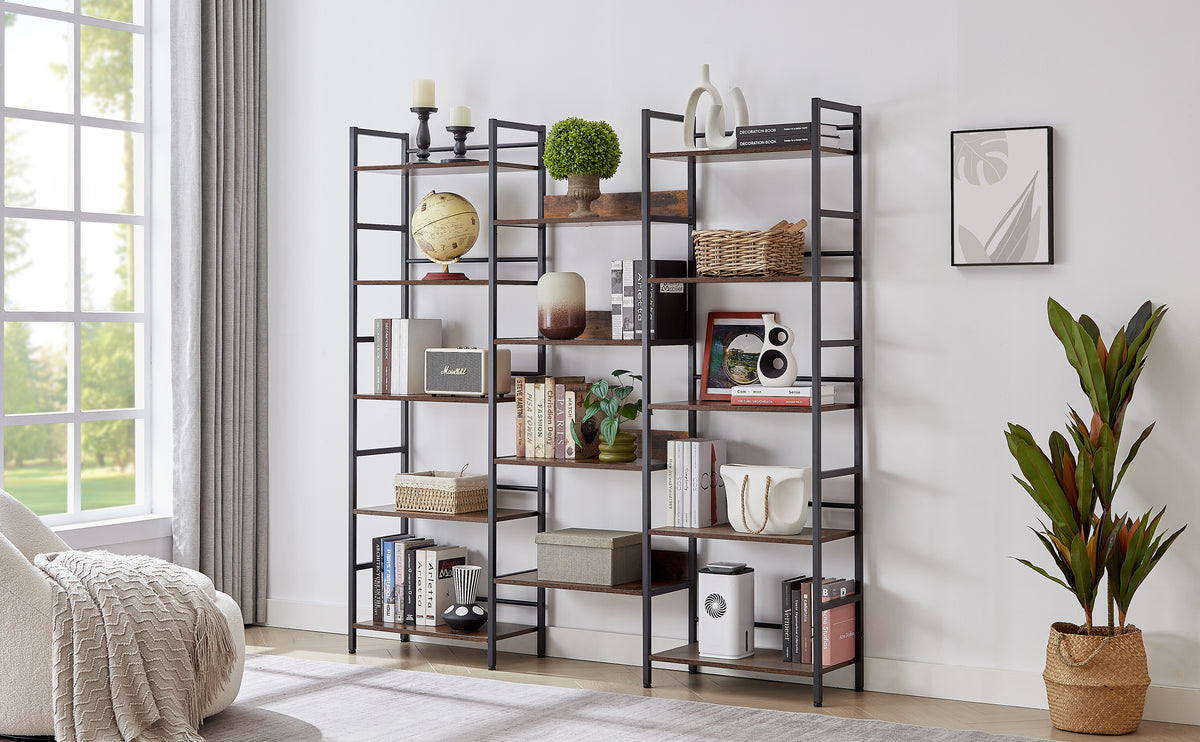Rustic Triple Bookshelf Industrial Brown