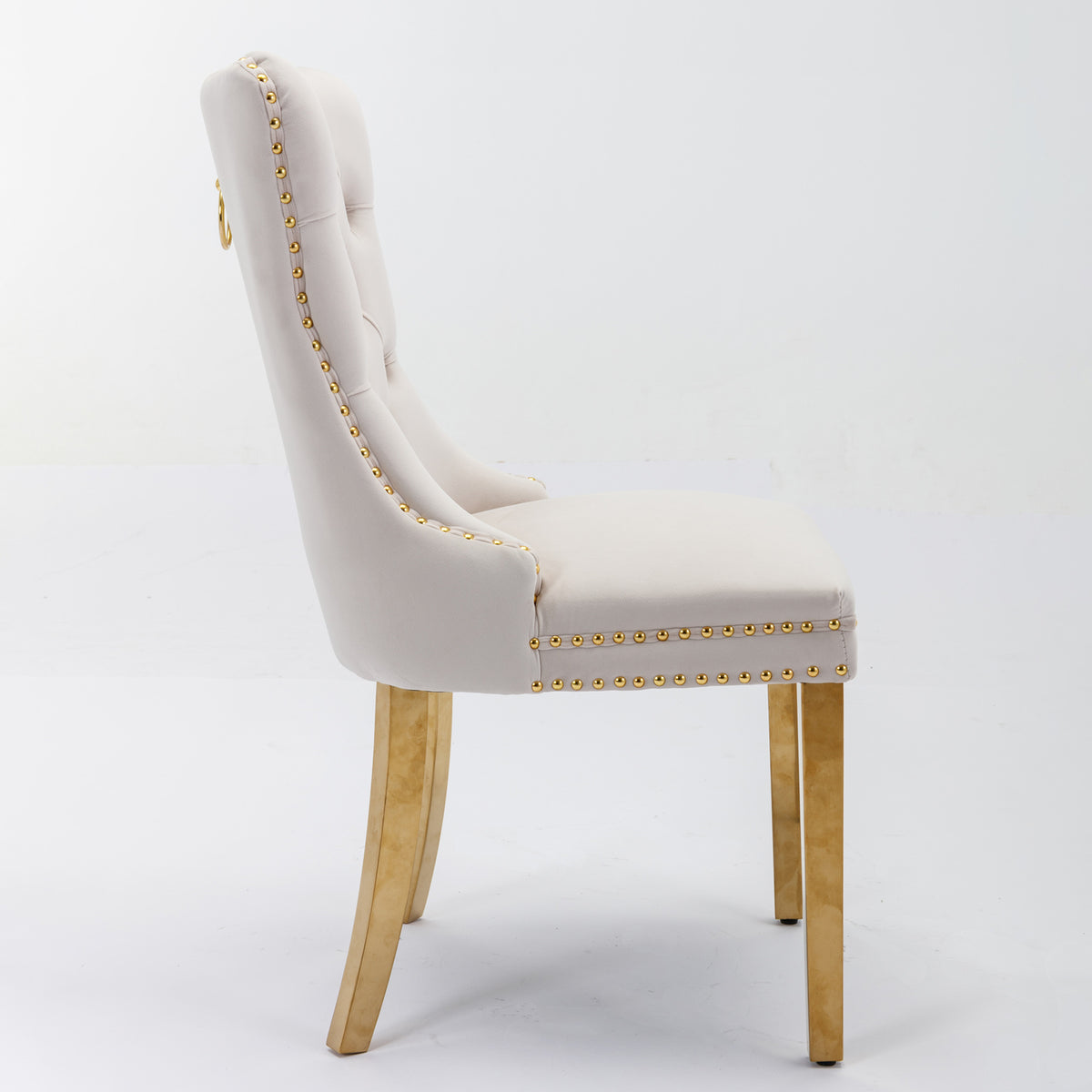 Tufted Dining Chairs Set of 2 Beige & Gold