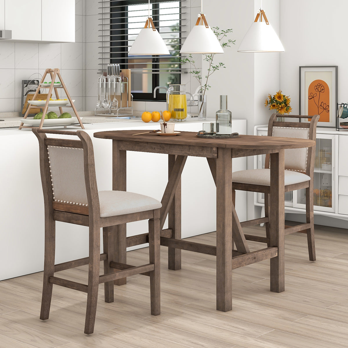 3-Piece Counter Dining Set Brown