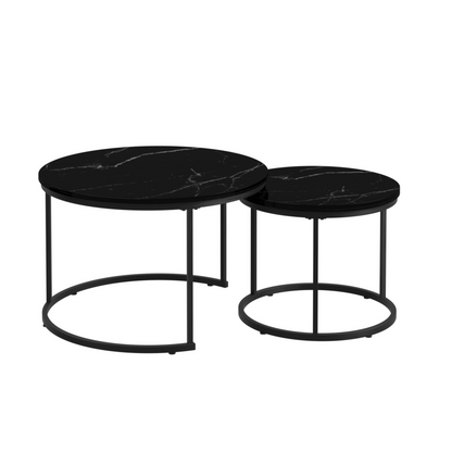 Nesting Coffee Tables Set of 2 Black Marble Top
