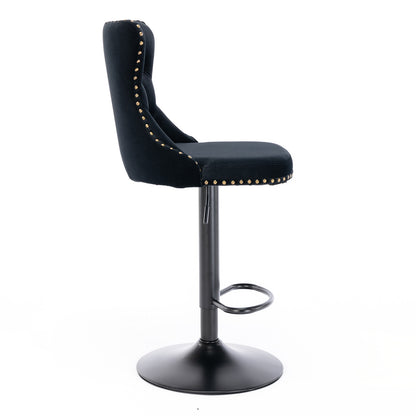 Swivel Velvet Bar Stool Set (2 pcs) – Black