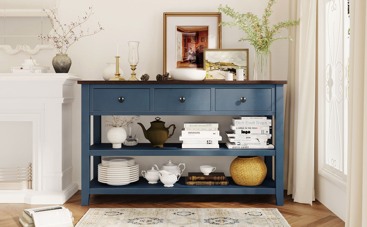 Retro Console Table with Shelves Navy Espresso