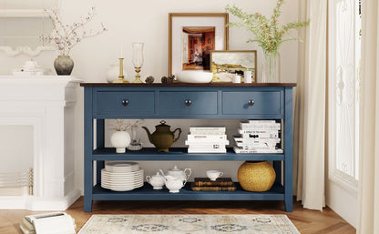 Retro Console Table with Shelves Navy Espresso