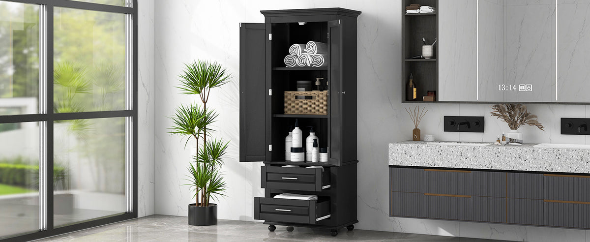 Tall Black Storage Cabinet with Drawers