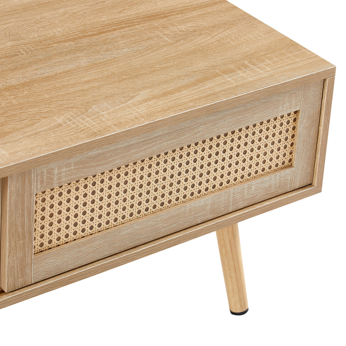 Rattan Coffee Table with Sliding Door Storage