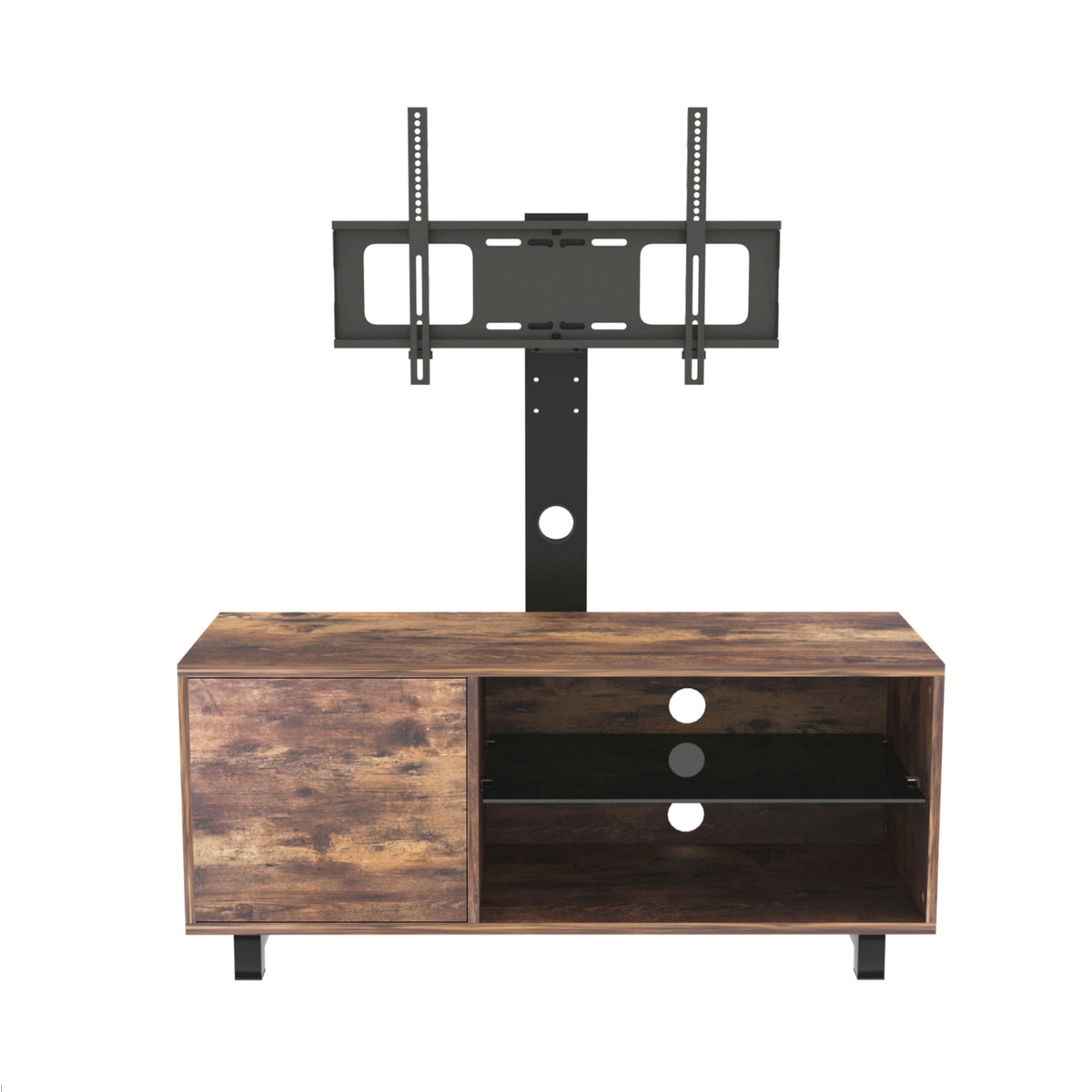 Rustic Brown TV Console – 65” Wood & Glass