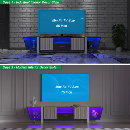LED TV Console with Storage Cabinet Black