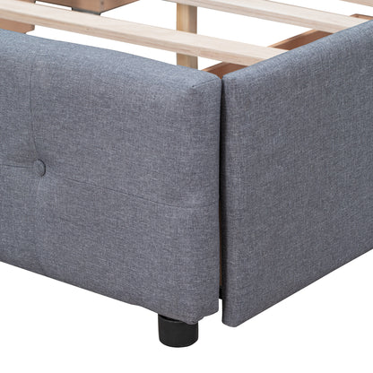 Upholstered Queen Platform Bed with Drawers Gray