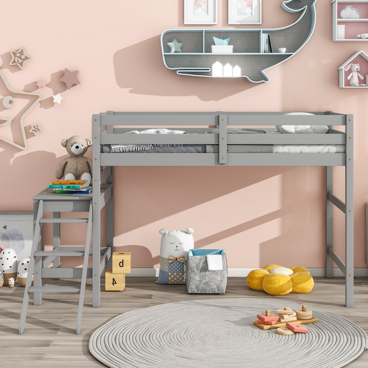 Twin Loft Bed Gray