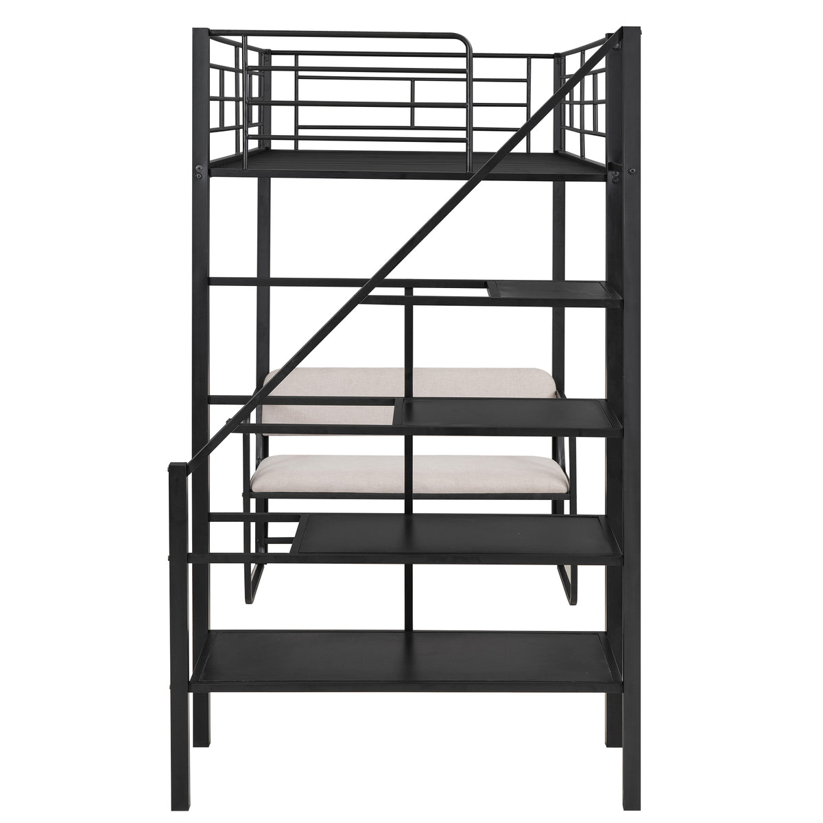 Twin Metal Loft Bed with Storage Black