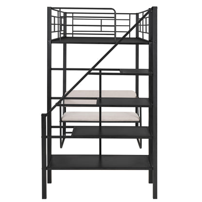 Twin Metal Loft Bed with Storage Black