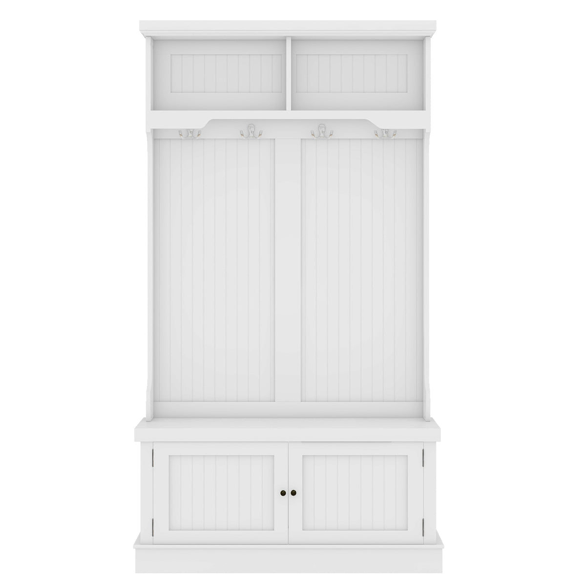Hall Tree with Hooks and Shoe Storage Bench White