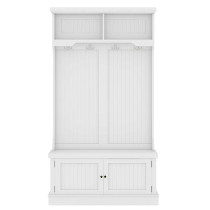 Hall Tree with Hooks and Shoe Storage Bench White