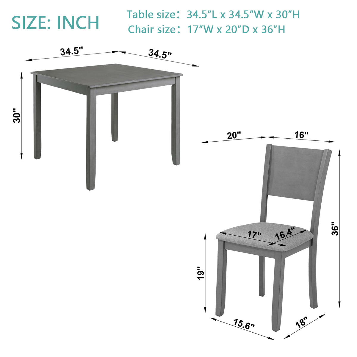5-Piece Dining Set Gray