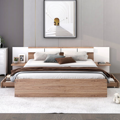 Queen Platform Bed with USB Ports Natural