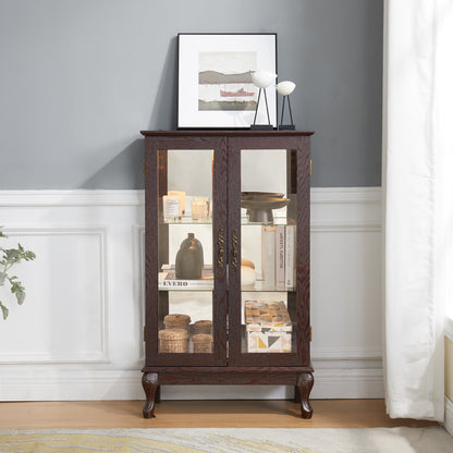 Dual Door Curio Display Cabinet with LED Lights Cherry