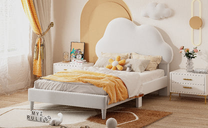 Twin Velvet Platform Bed with Headboard Beige