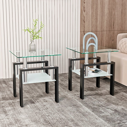 Glass Coffee Table Set (2 pcs) – Black Frame