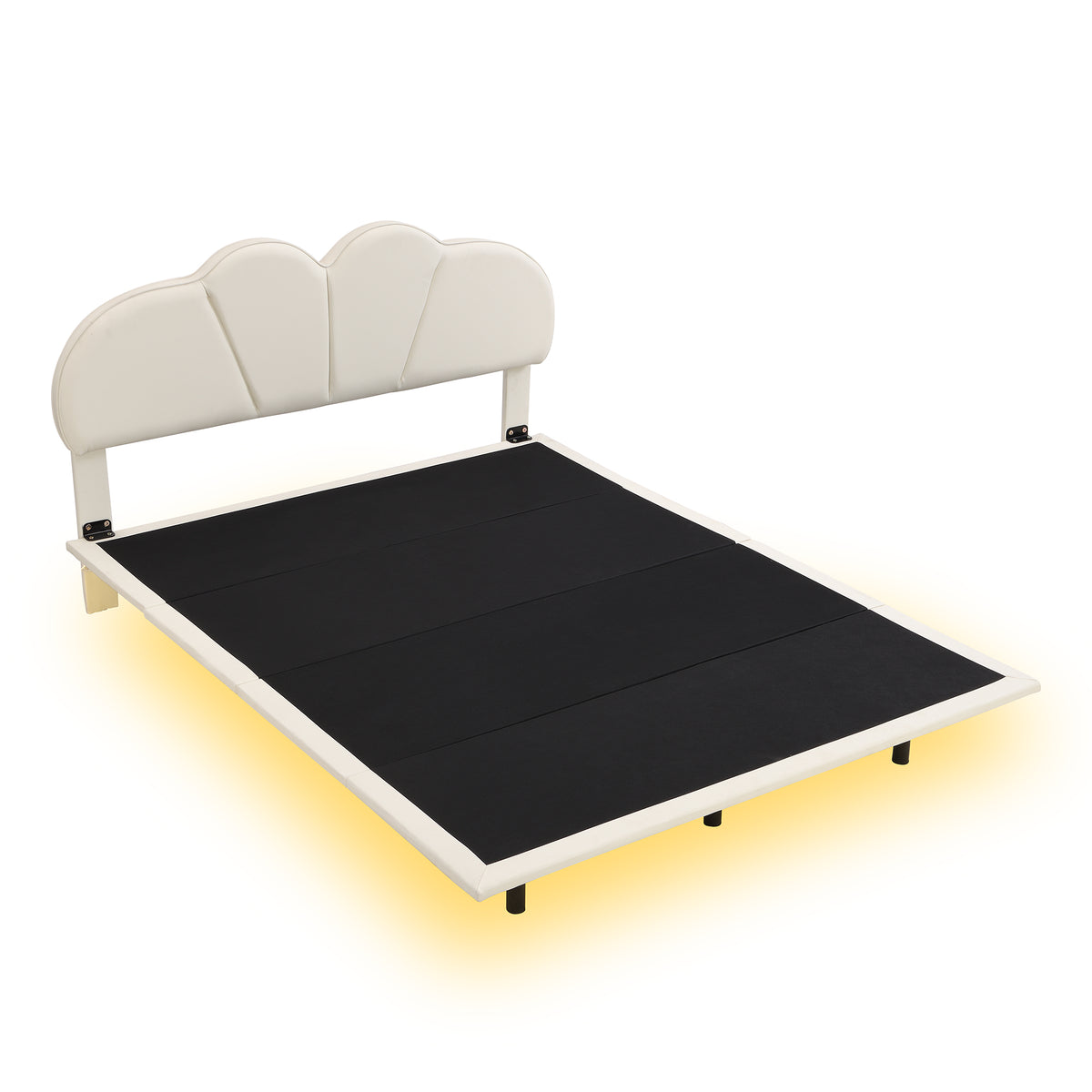 Upholstered Queen Bed with PU Headboard Beige