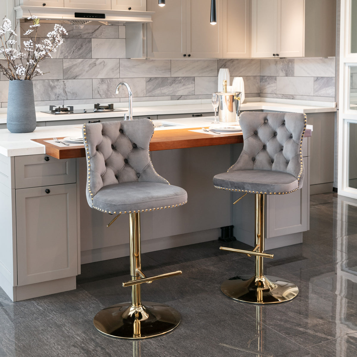 Adjustable Chrome Bar Stools Set of 2 Gray