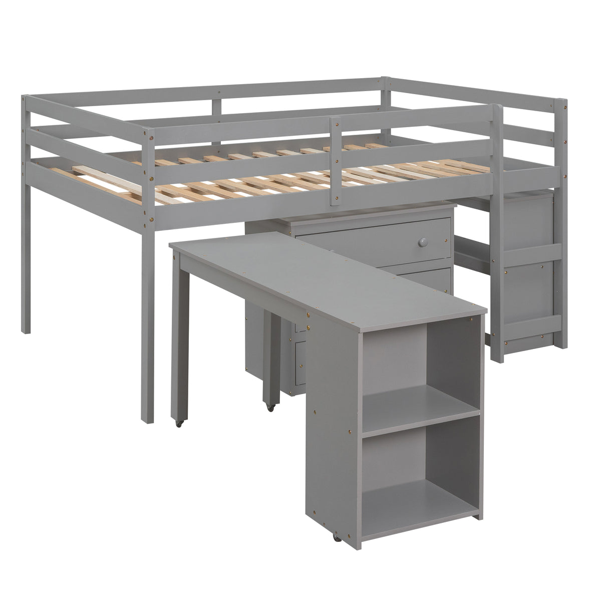 Full Loft Bed with Rolling Desk White