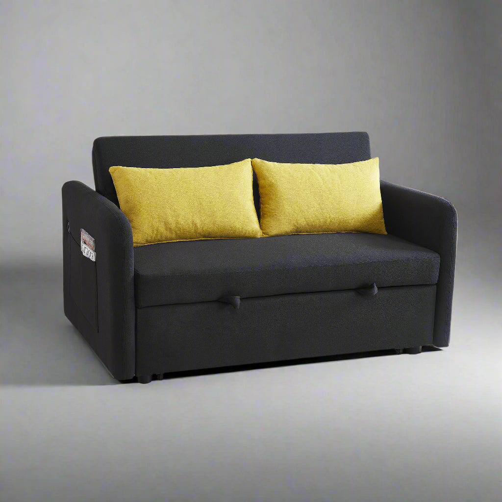Black Fabric Convertible Sofa Bed – Twin Size Sleeper