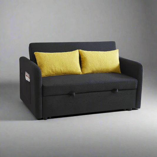 Black Fabric Convertible Sofa Bed – Twin Size Sleeper