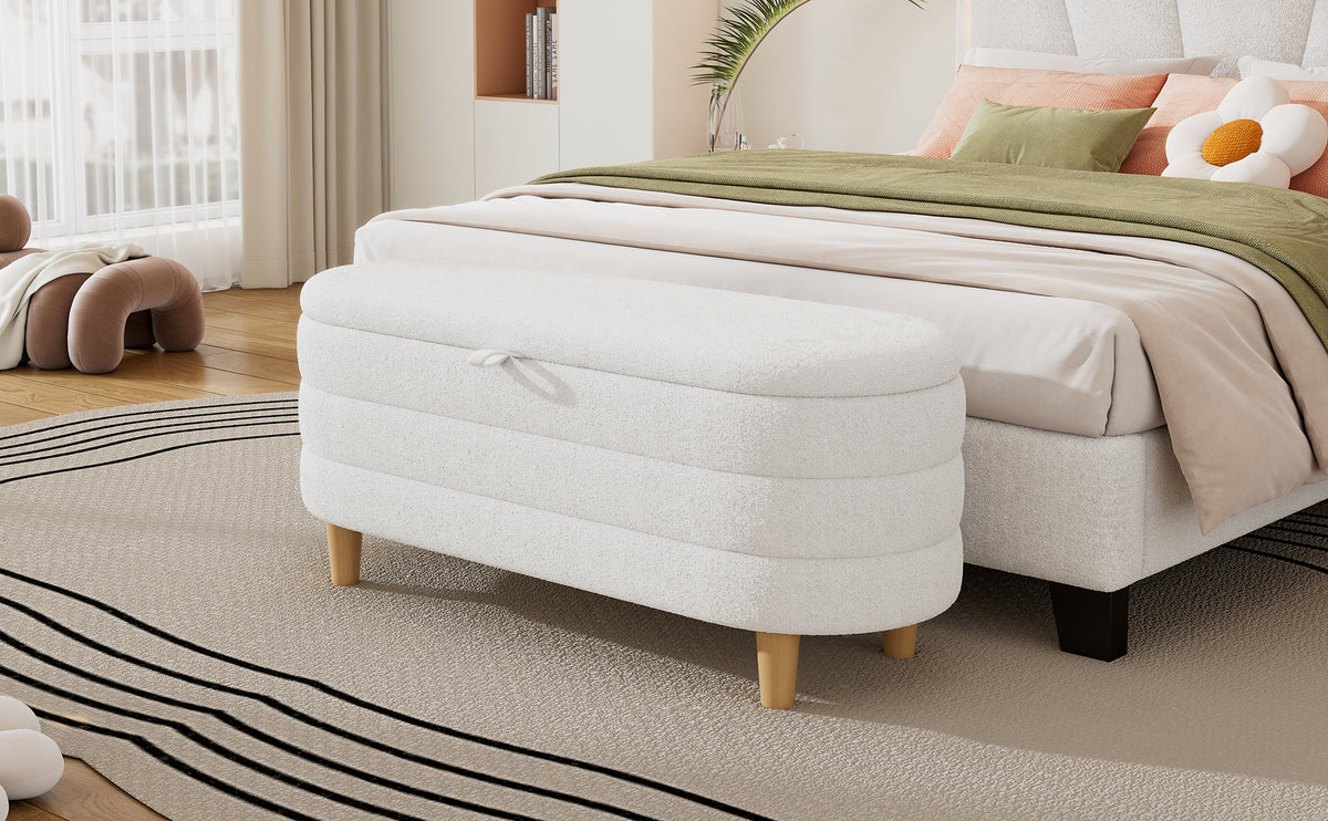 Sherpa Fabric Storage Ottoman Bench – White