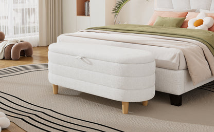 Sherpa Fabric Storage Ottoman Bench – White