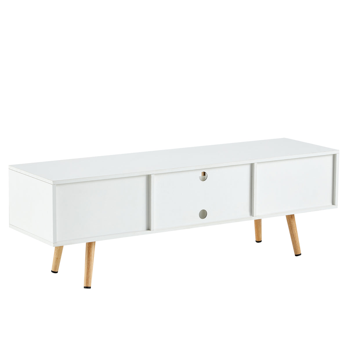 Rattan TV Cabinet with Adjustable Shelves White