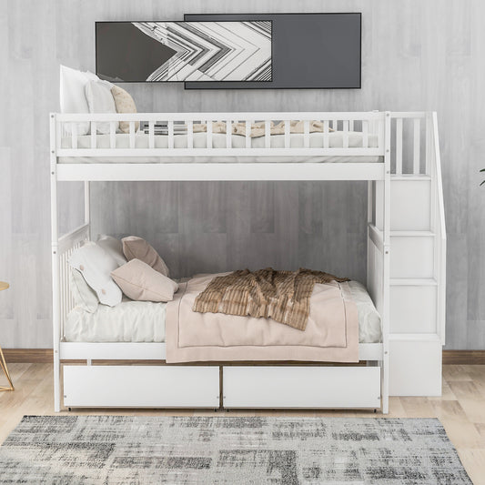 Full Bunk Bed with Storage White
