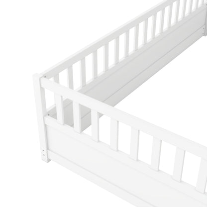 Montessori Floor Bed – White Wooden Frame