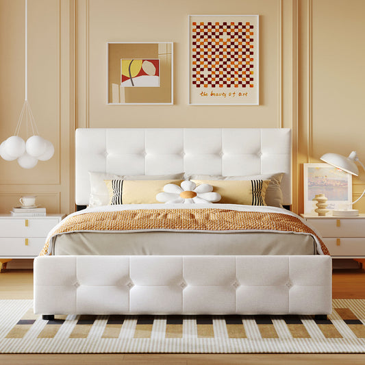 Upholstered Platform Bed Queen Linen