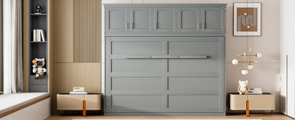 Gray Murphy Bed with Top Cabinets