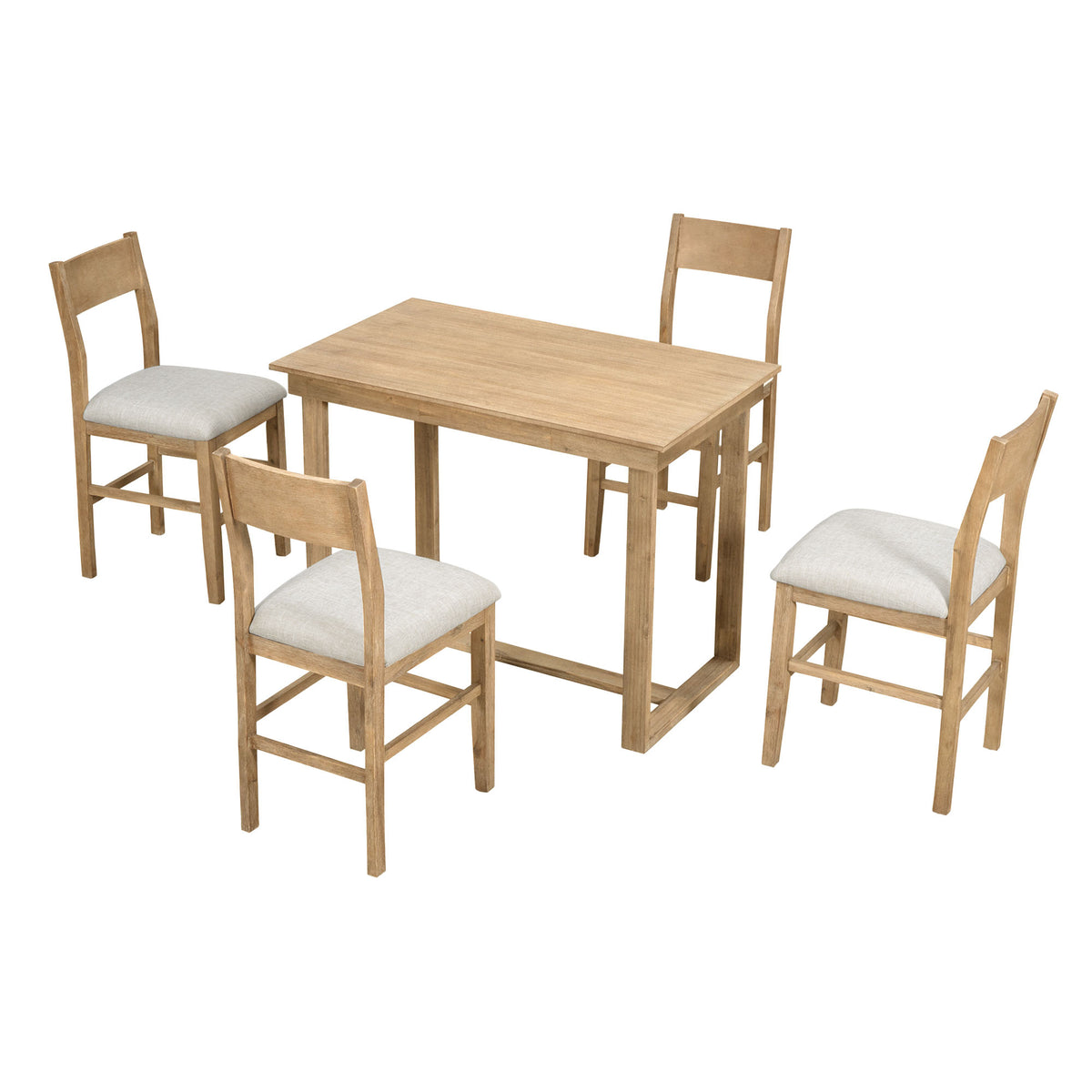 Farmhouse Counter Dining Set (5 pcs) – Brown & Beige