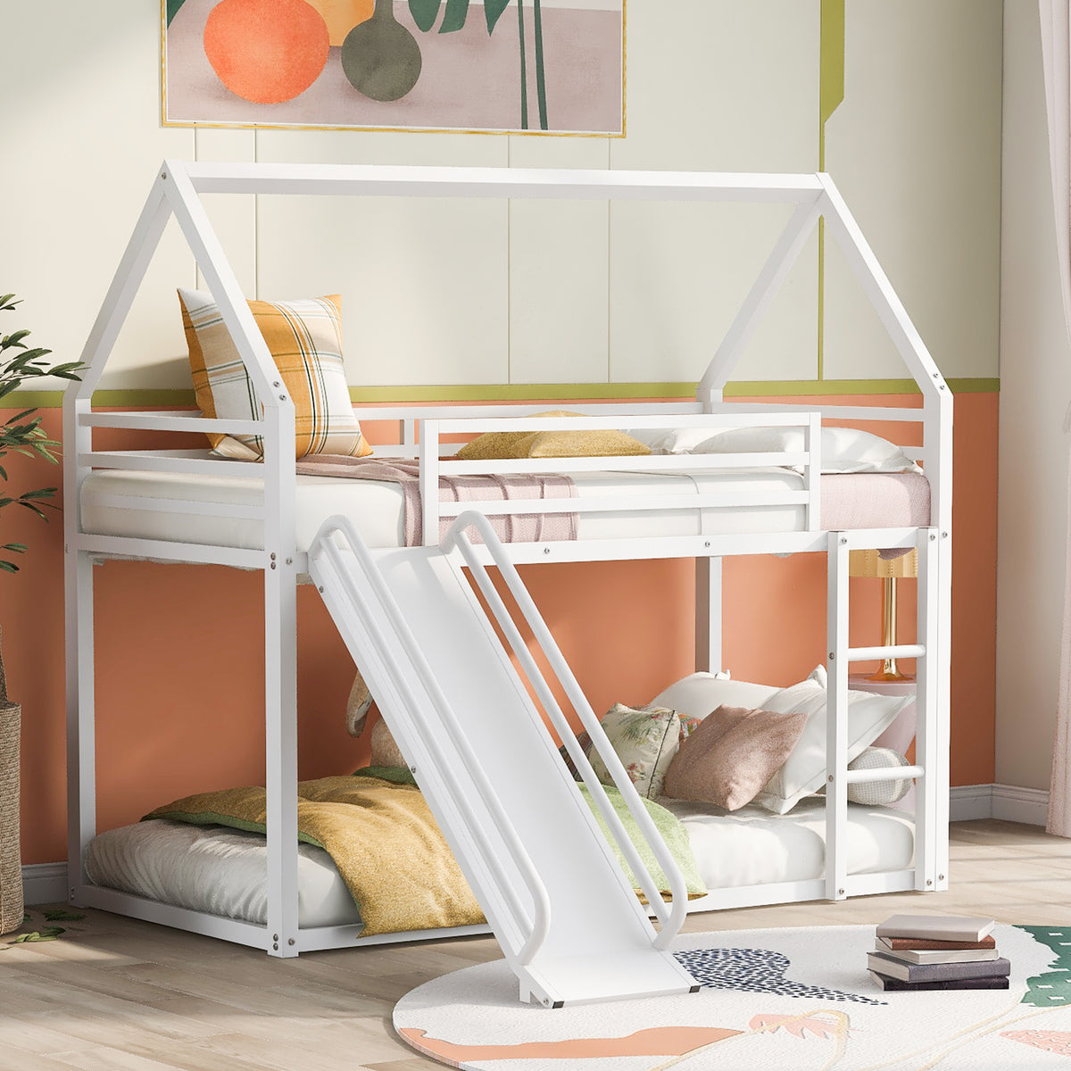 Twin House Bunk Bed White