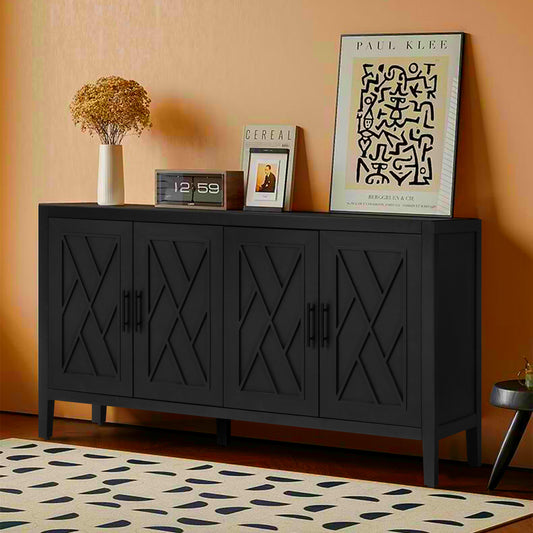 Wooden 4-Door Vintage Sideboard Black