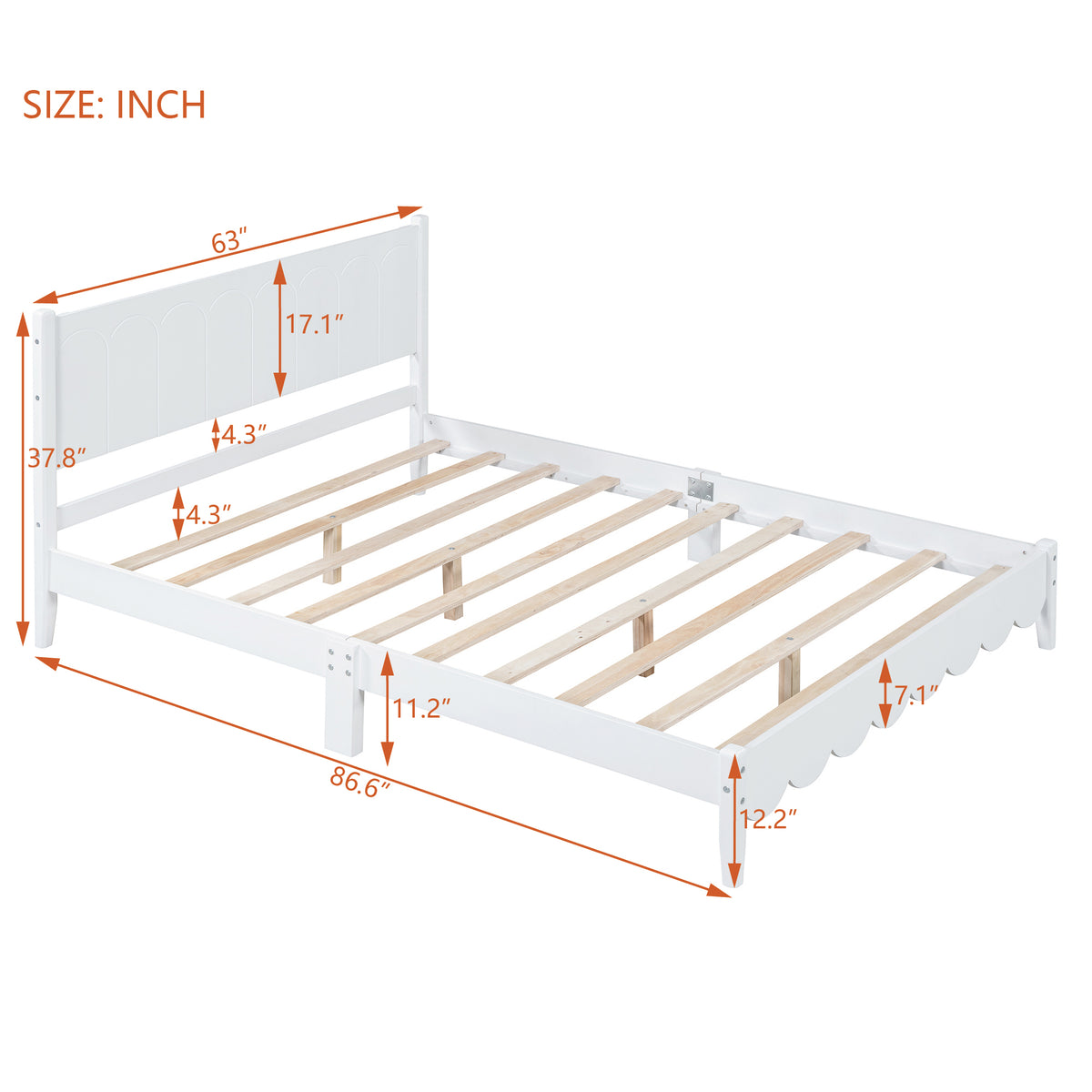 Queen Platform Bed with Rectangular Headboard White
