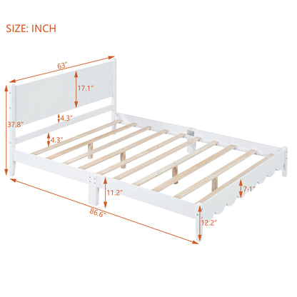 Queen Platform Bed with Rectangular Headboard White
