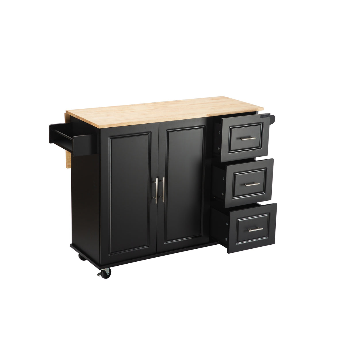 Extendable Kitchen Island with Rubber Wood Top