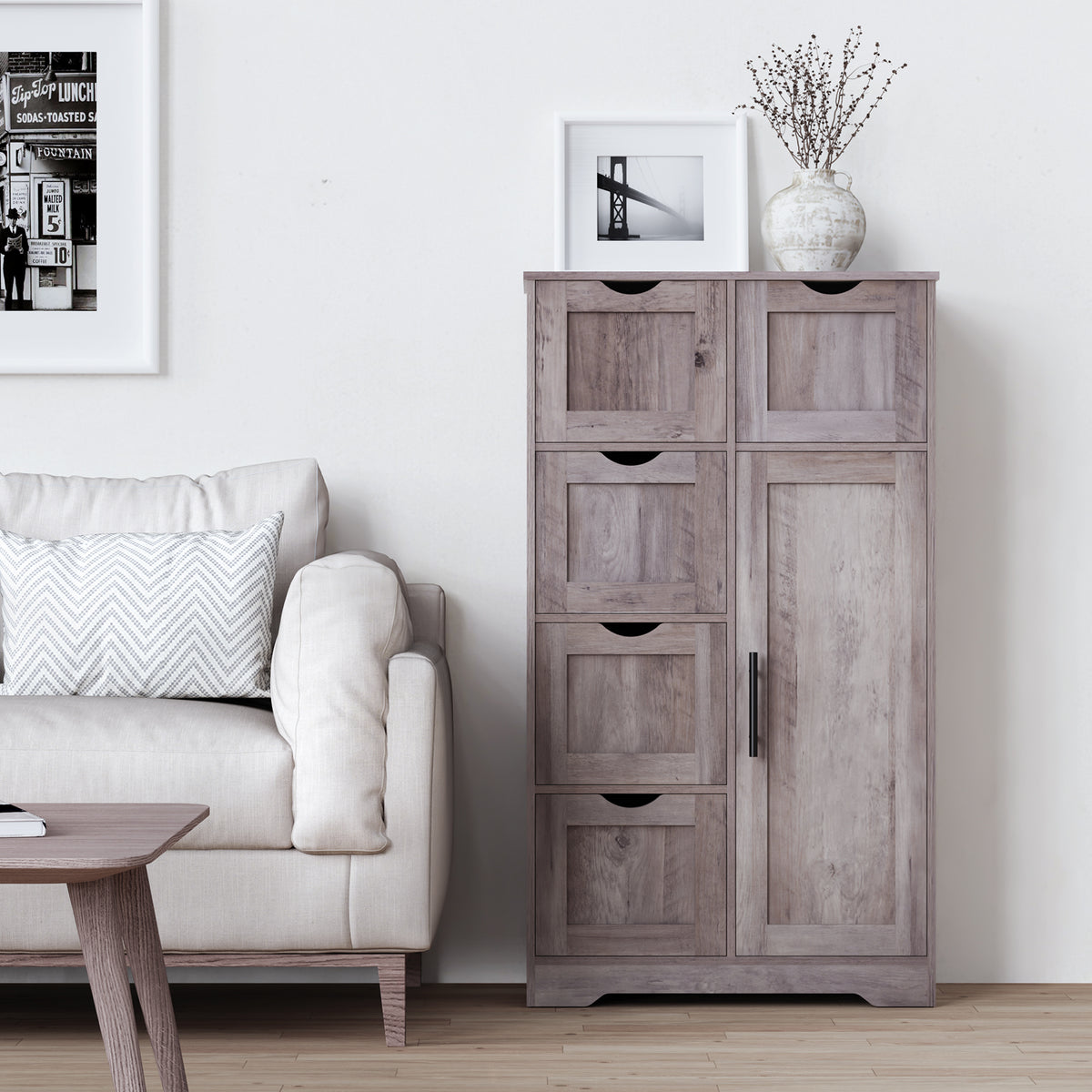 Tall Bathroom Cabinet – Grey Wood