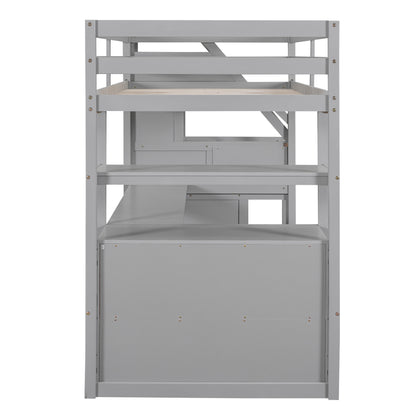 Twin Loft Bed with Storage Gray