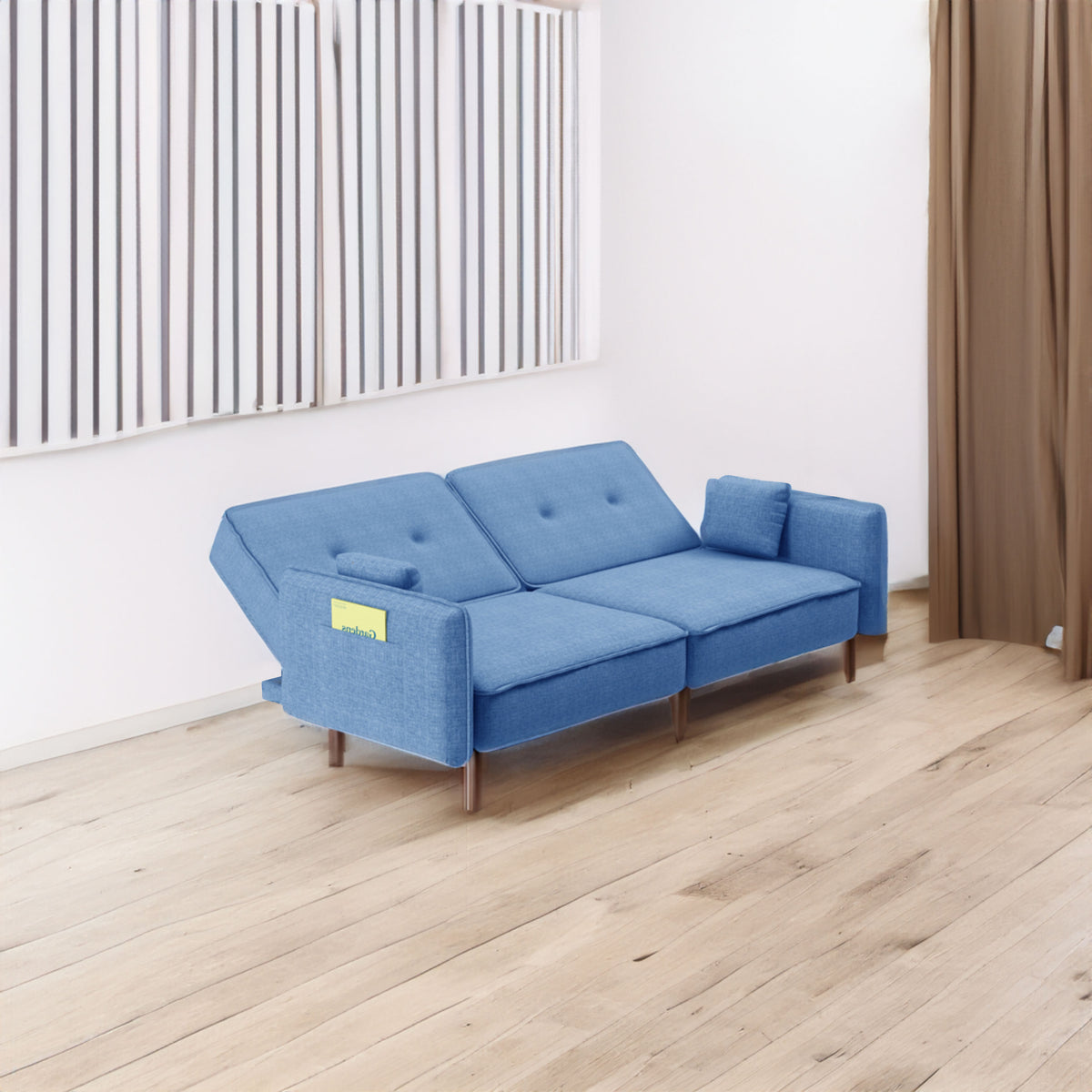 Blue Fabric Living Room Futon Sofa Bed
